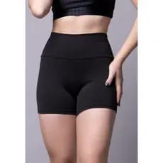Short Curto Cintura Alta Suplex Grosso Levanta Bumbum Preto Feminina