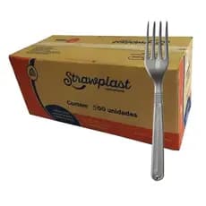 Garfo Descartável Refeição Reforçado Prata Strawplast C/500