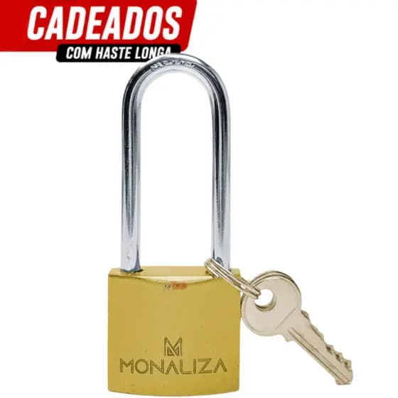 Cadeado 32mm Haste Longa Dourado Com 3 Chaves Para Portão Armário Mala