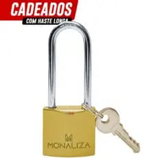 Cadeado 32mm Haste Longa Dourado Com 3 Chaves Para Portão Armário Mala