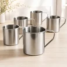 Kit Caneca Inox Inoxidavel Com Alça Xicara Aluminio 150ml Vintage Resistente Copo
