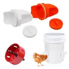 Kit com 6 Bocal + 1 Serra Copo para Comedouro e Tratador de Ração para Galinhas e Aves