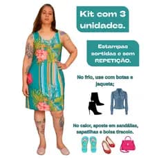 Kit 3 Vestido Feminino LigaNet Malha Fria Lindas Estampas Adulto Cores Sortidas