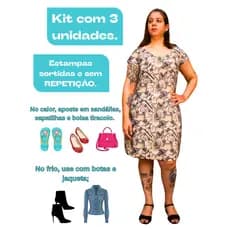 Kit 3 Vestidos Feminino Confortável Senhora Malha Fria Verão Adulto Liganet Lindas Estampas
