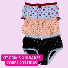 Calcinha Infantil Juvenil De Algodão Estampada Kit Com 03 Unidades