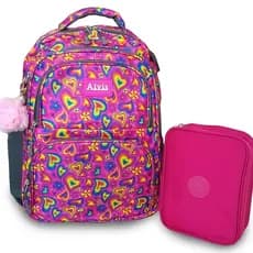 LINDA MOCHILA MENINA BAILA CORAÇÃO e ESTOJO 100 PENS -2PÇS