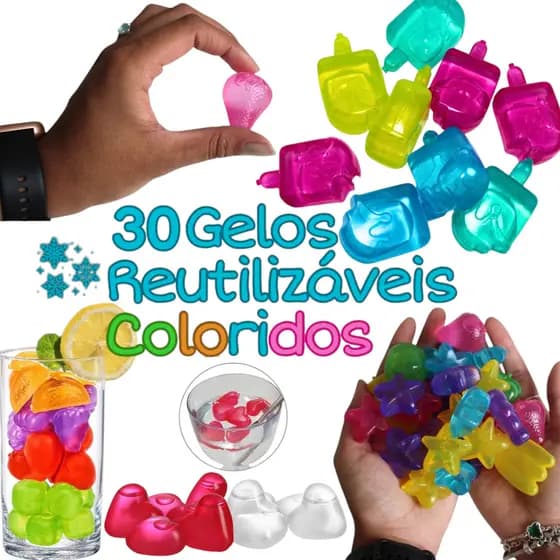 Gelos Reutilizáveis 30 Unidades Coloridos Frutas Estrelas Sorvete Coração Bebida Gelada Suco Água