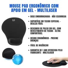 Mouse Pad Multilaser Ergonômico Com Apoio em Gel Confortável
