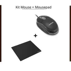 Kit Mouse Básico Notebook Computador Com Fio Usb  com Mousepad