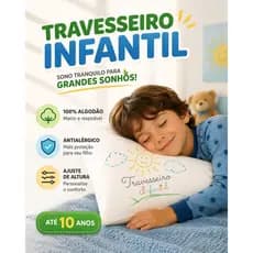 Travesseiro Infantil 100% Algodão Antialérgico Ajuste de Altura Até 10 Anos