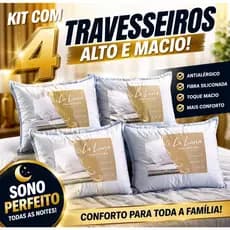 Kit 4 Travesseiros Anatômico Altura Ajustável 100% Fibra de Silicone Antialérgica Importada Alto