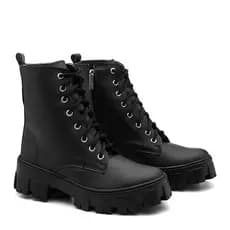 Coturno Bota Feminino Tratorado Cano Médio Com Zíper