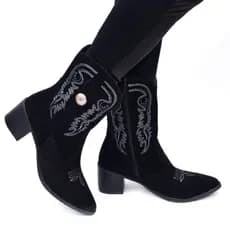 Bota Feminina Cano Curto Bordada