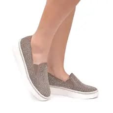 Slip On Feminino Dhaffy Cinza com Brilho Confortavél