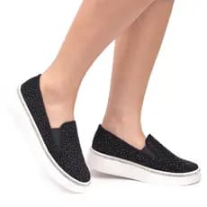 Slip On Feminino Casual  Preto com Brilhos