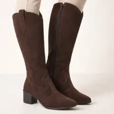 Bota Feminina Cano Longo Dhaffy Camurça Café Confortável
