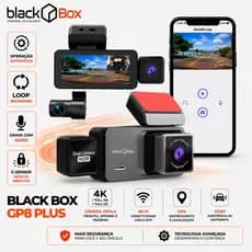 Black Box GP8 PLUS - Câmera Veicular, 4K, WIFI, GPS, ADAS, Tripla (Frontal + Traseira + Traseira)