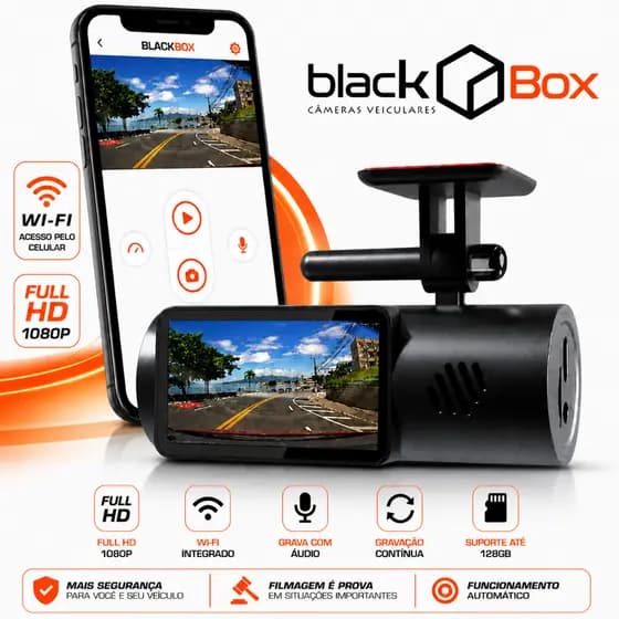Black Box GP2 - Câmera Veicular Full HD Wifi (Dashcam Automotiva Carro Uber App)