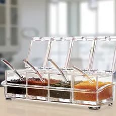 Porta Condimentos Temperos Crystal Seasoning Box Açucareiro Saleiro Especiarias Produto em Acrílico 4em1