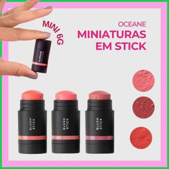 Mini Blush em Bastão Océane Edition 6g – Pink ou Cloudy Pink | Acabamento Natural