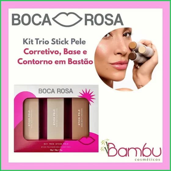 Boca Rosa | Kit Trio Stick Pele – Corretivo, Base e Contorno em Bastão LANÇAMENTO EXCLUSIVO