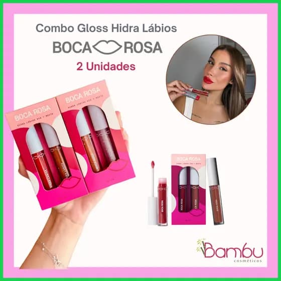 Combo Gloss Hidra Lábios Boca Rosa Dia e Noite | Hidratação + Brilho | 2 Unidades