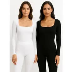 Kit 2 Body Feminino Manga Longa Decote Quadrado Básico Com Forro Suplex