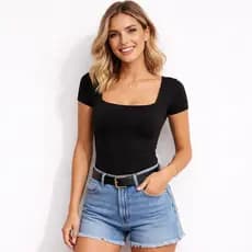 Body Feminino Plus Size Manga Curta Decote Quadrado Básico Com Forro