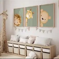 Quadro Decorativo Fofo Safari Animais da Floresta Para Quarto Sala Hall