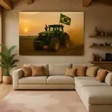 Quadro Agro Decorativo Trator com Bandeira do Brasil - Força do Campo
