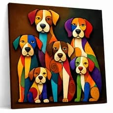 Quadro Decorativo Cachorro Coloridos Arco-íris Estilo Vintage – Decoração Criativa Hall Quarto