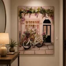 Quadro Decorativo Clássico Vintage Contemporâneo Floral Bicicleta Floral Parisiense Sala Hall Quarto