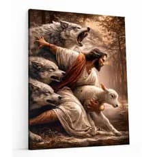 Quadro Decorativo Jesus Protegendo o Cordeiro Para Sala Hall