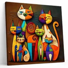Quadro Decorativo Gatos Coloridos Arco-íris Estilo Vintage – Decoração Criativa Hall Quarto