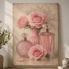 Quadro Decorativo Floral Perfume Rosa Vintage Para Hall Loja Sala
