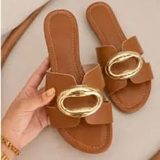 Sandália Feminina Flat Rasteira H Calce Fácil Confortavel Verão Aplique Metalizado Casual Básica