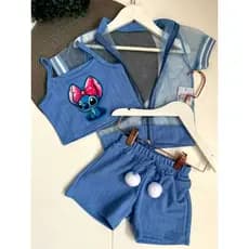 Conjunto infantil menina 3 peças kit  conjunto infantil stitch menina 3 peças roupa infantil stitch moda blogueirinha