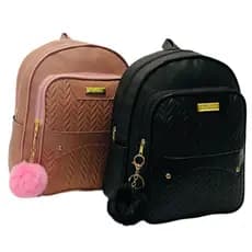 Mochila Feminina Preta Media Bolsa Escolar & Viagem C/PomPom