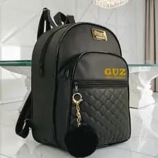 Mochila Feminina Casual Couro Legítimo Sintético 3 Zíperes Bolsas Com Pompom Moda Blogueira Escolar Trabalho