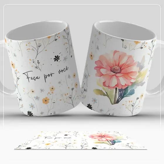 Caneca Floral com Frase Positiva 325ml – Presente Criativo para Mãe, Amiga ou Professora