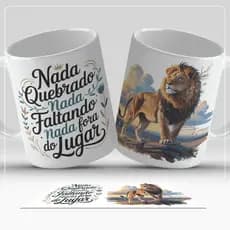 Caneca Leão de Judá com Versículo Bíblico – Cristã, Fé e Esperança | Presente Religioso 325ml