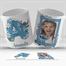 Caneca Stitch Personalizada com Nome, Letra do Alfabeto e Foto – 325ml