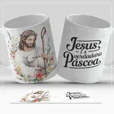 Caneca Páscoa Cristã 325ml | Jesus Ressuscitou com Frase Bíblica | Presente Religioso