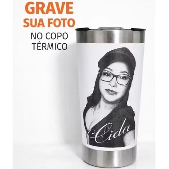 Copo Térmico Personalizado Foto Nome Logo Inox Com Tampa 473 ml