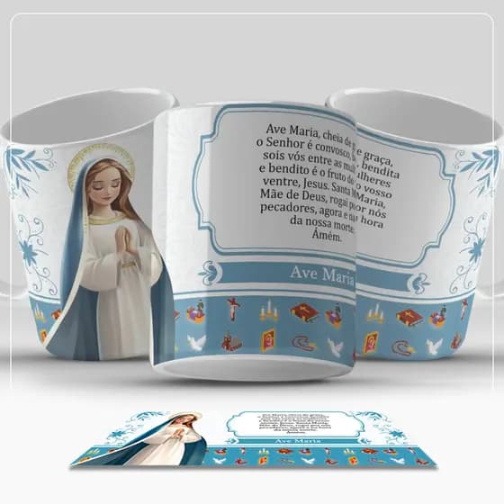 Caneca com Oração e Santo Católico | Caneca Religiosa de Porcelana 325ml – Vários Santos