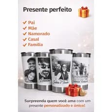 Copo Térmico Personalizado com Foto Casal Dia dos Namorados Presente Romântico 473ml frente e verso