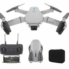 Drone E88 Cinza Câmera 4K Dupla Estabilizador Altitude Dobrável WiFi Ao Vivo Controle Remoto