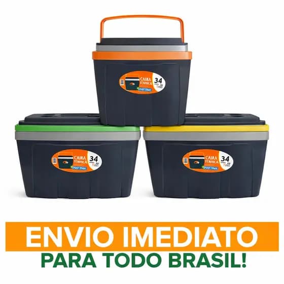 COOLER TERMICO PRAIA CHURRASCO 34L COM ALÇA COMPORTA 48 LATAS TAMPA HERMETICA MATERIAL RESISTENTE E PRATICO