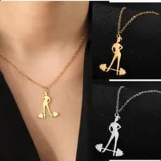Colar Fitness Feminino Aço Inox Corrente Feminina Pingente Halter Academia Mulher com Barra de Peso