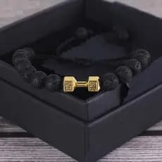 Pulseira Fit Pingente Halter e Pedras 8mm Bracelete ajustável de contas com Haltere pulseira maromba